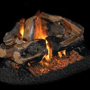 Outdoor Charred Rugged Split Oak See-Thru Vented Gas Log Set
