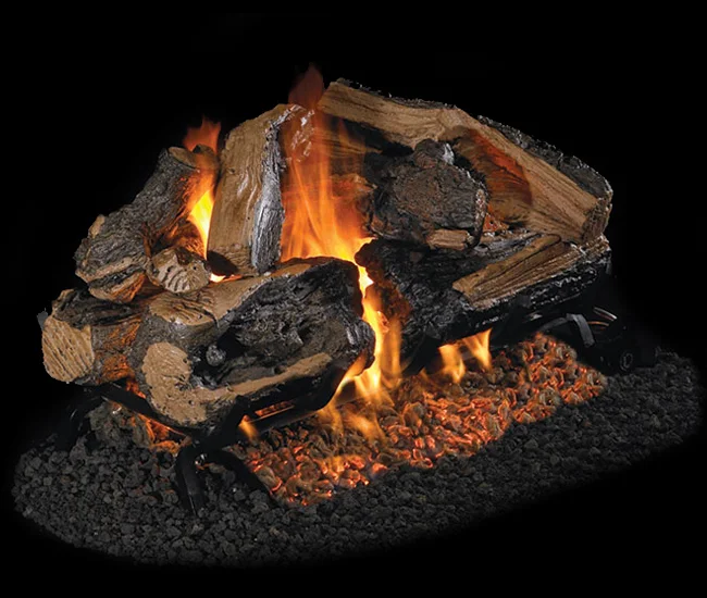 Charred Rugged Split Oak See-Thru Vented Gas Log Set