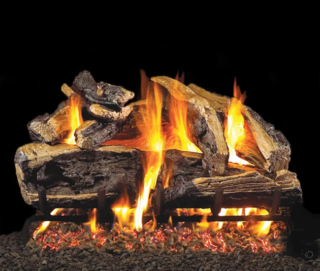Outdoor Charred Rugged Split Oak Vented Gas Log Set