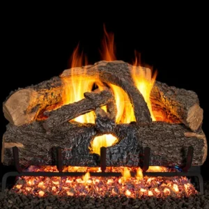 Outdoor Charred Evergreen Oak Vented Gas Log Set