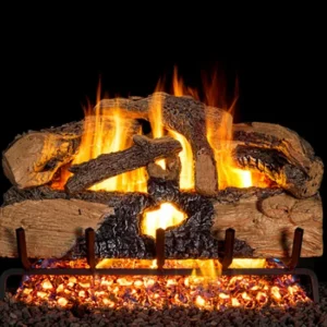 Outdoor Charred Evergreen Split Oak Vented Gas Log Set